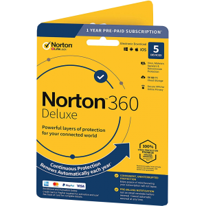 Norton 360 Deluxe | 5 Devices | 1 Year | Credit Card Required | Digital (ESD/EU)