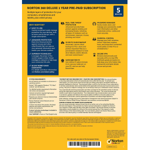 Norton 360 Deluxe | 5 Devices | 1 Year | Credit Card Required | Digital (ESD/EU)