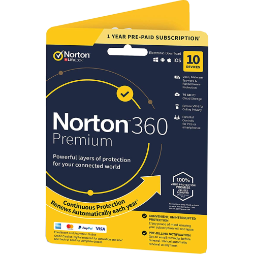 Norton 360 Premium | 10 Devices | 1 Year | Credit Card Required | Digital (ESD/EU)