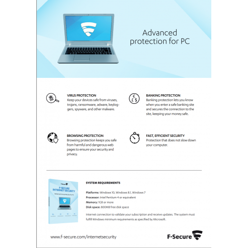 F-Secure Internet Security  | 1 PC | 1 Year | Retail Digital (ESD/EU)