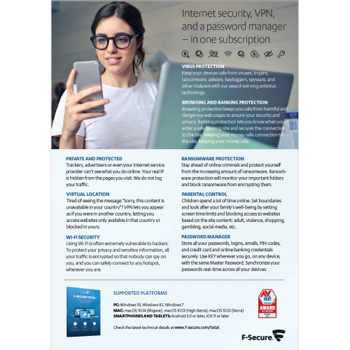 F-Secure Total Security and Privacy VPN  | 5 Devices | 1 Year | Digital (ESD/EU)